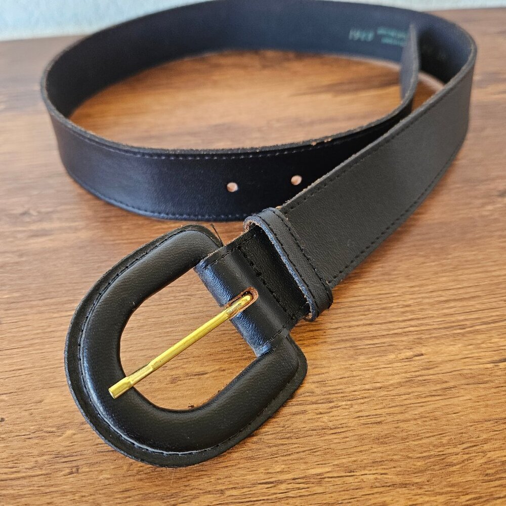 Vintage 80s 90s Black Genuine Leather Horseshoe Womens Belt Size 26/28/S USA
